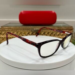 Elle Black/Red Marbled Cat-Eye Rx Eyeglass Frames, EUC w/ Elle Hard-Case in GUC